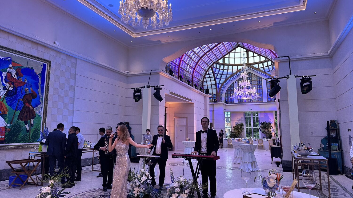 The reception hall with a live band playing, 30 June evening, Shenzhen.