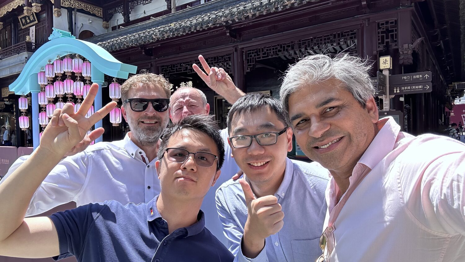 European delegates and Chinese hosts together at Yu Garden, Shanghai, morning of 3 July.