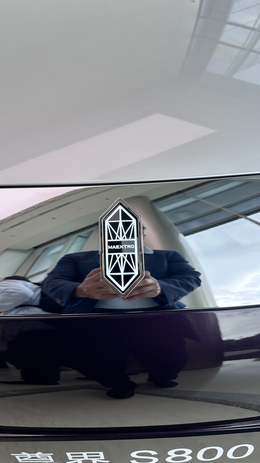 Rear badge detail of the Maextro S800 during the Shenzhen showroom visit, 30 June.