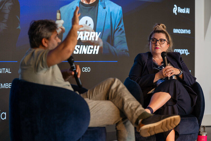 Tarry Singh, back to camera, talking across to Natali Delic during the fireside chat.